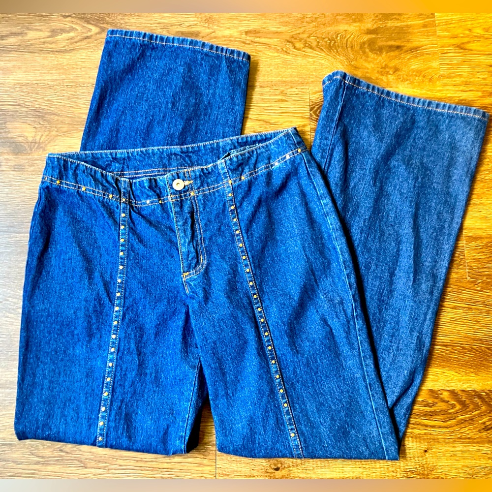 Vintage '80s Carabella Boom Boom Studded Flare Jeans Blue Denim Cotton Medium